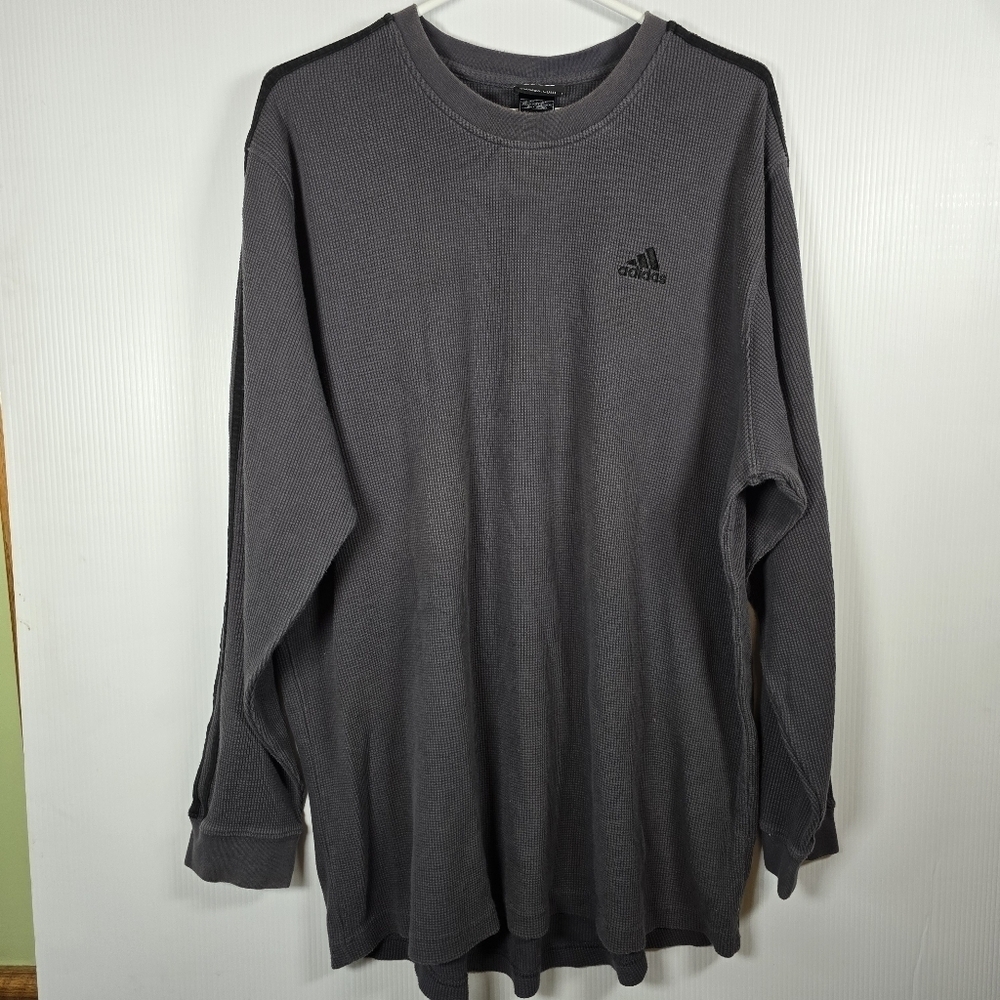 Adidas Men's Gray Ribbed Thermal Knit Long Sleeve Shirt Size 2XL - Picture 1 of 11
